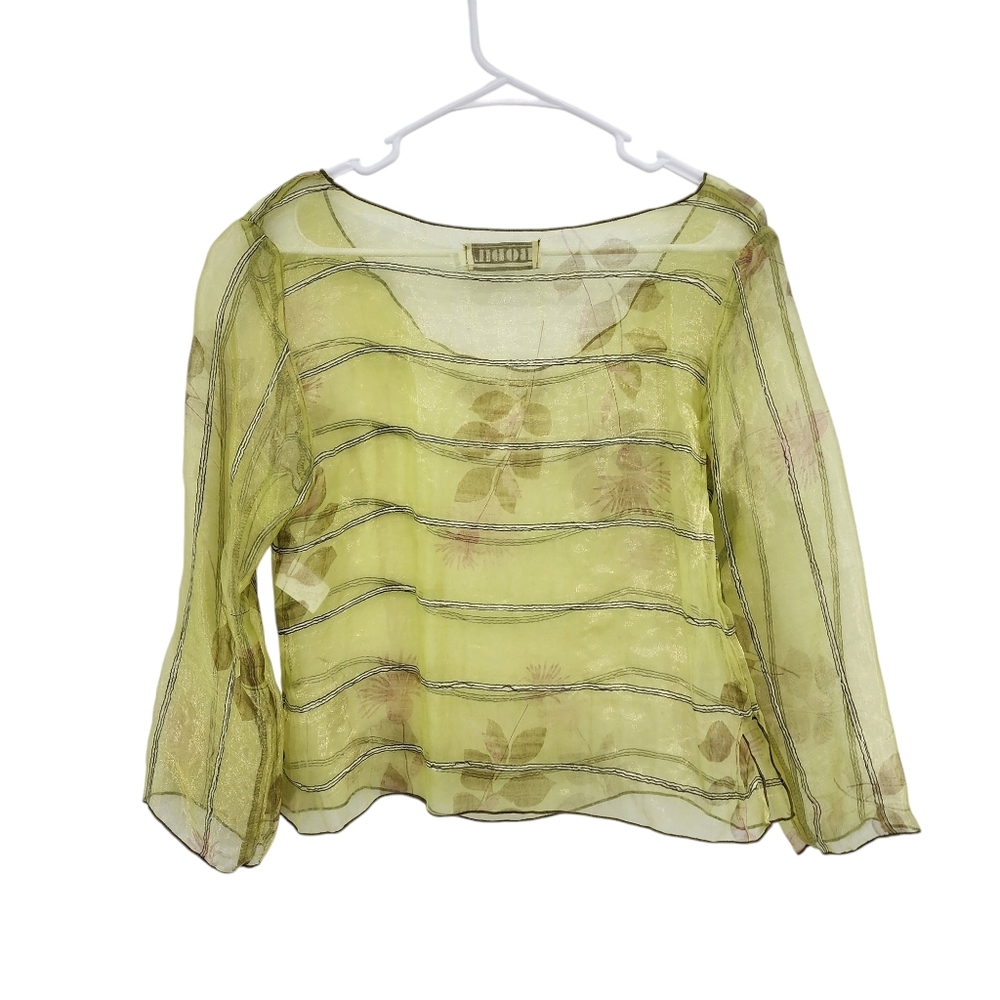 Bodil Women's Nylon Sheer Floral Contrast Stitching Boxy Blouse - M - Picture 5 of 6
